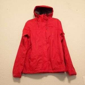 Columbia Red Drawstring Hood Zip Button Pockets Lined Jacket sz L